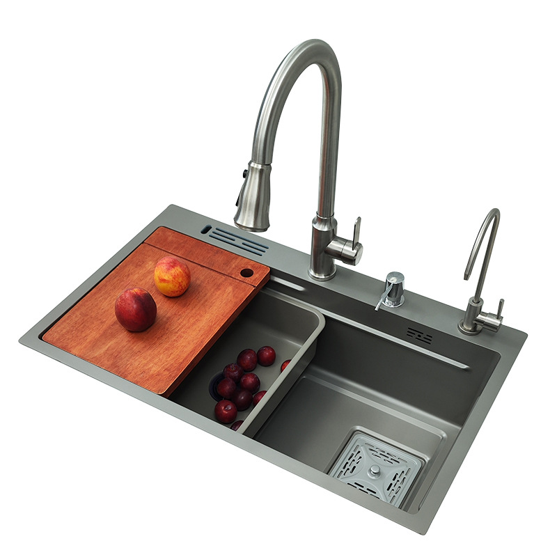 Directo del fabricante: fregadero de cocina, lavaplatos de acero inoxidable color gris metalizado, lavaplatos grande de una sola cubeta, grueso, para instalar bajo encimera.