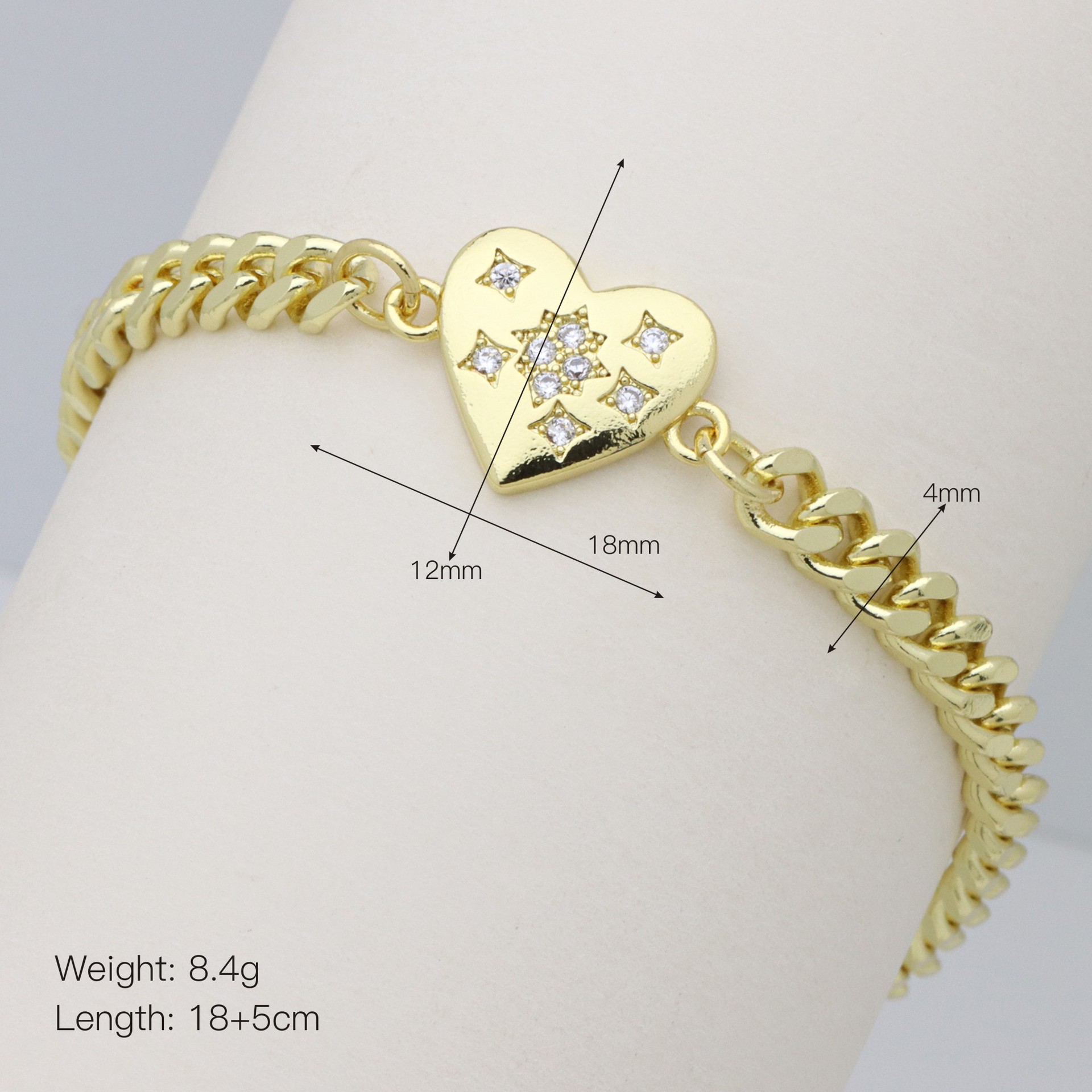 Großhandel Schmuck Einfacher Stil Stern Herzform Kupfer Zirkon Inlay Armbänder Kubanische Gliederkette Panzerkette display picture 16