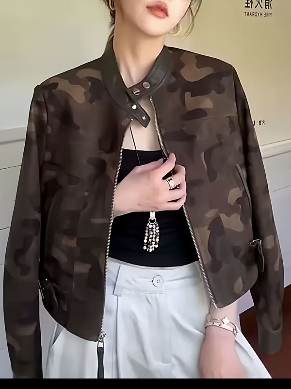 美拉德麂皮绒立领休闲夹克外套女秋季2025新款小个子长袖短款上衣|undefined