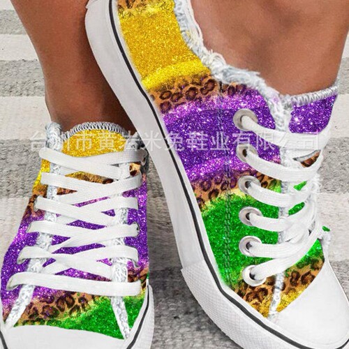 Printed pattern 3D gradient cartoon animal lace-up canvas shoes women's large size casual flat shoes single-layer shoes