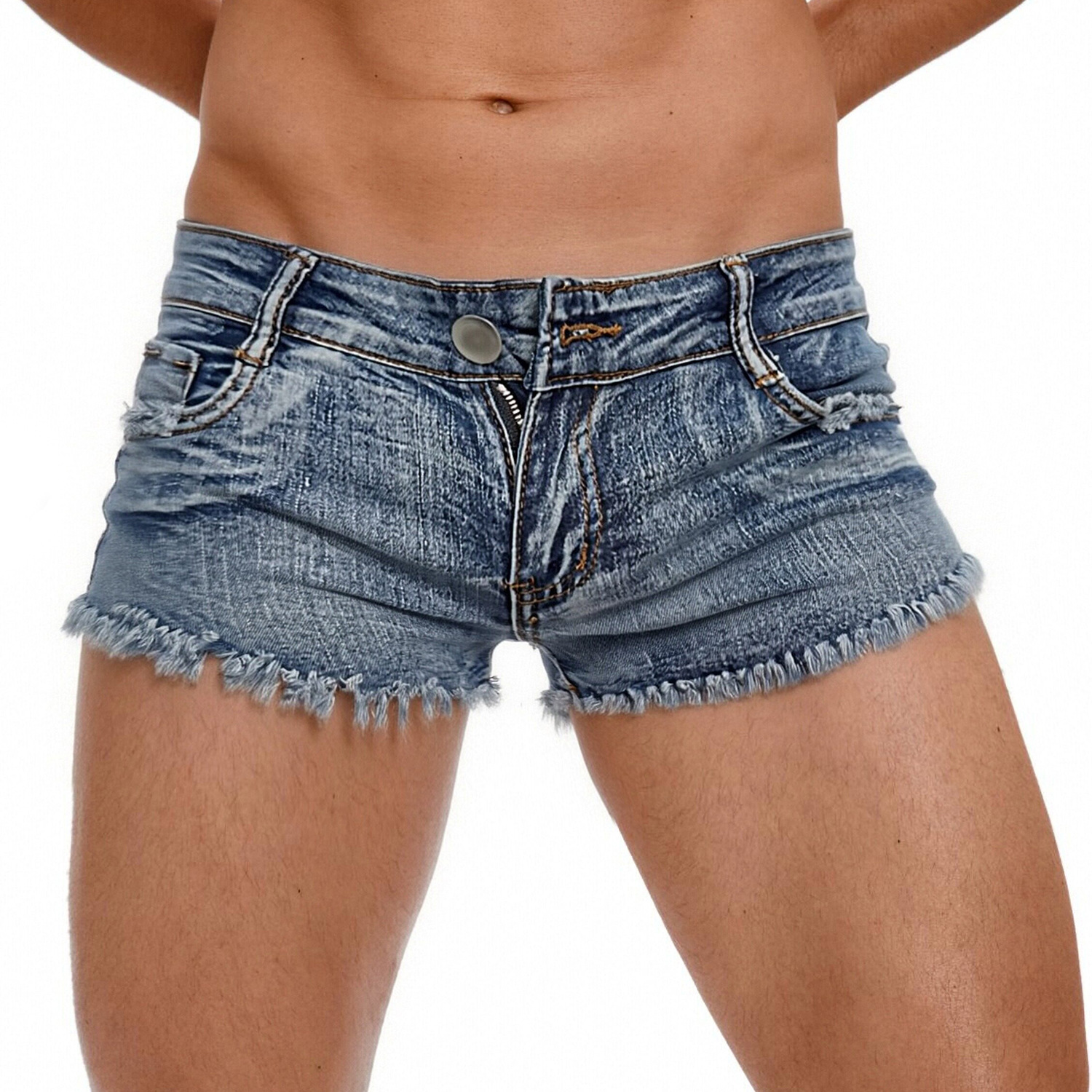 1887 New Summer Low-Waist Ripped Men's Ultra-Short Denim Shorts Hot Pants Jeans One-Piece Pants for Cross-Dressing Men