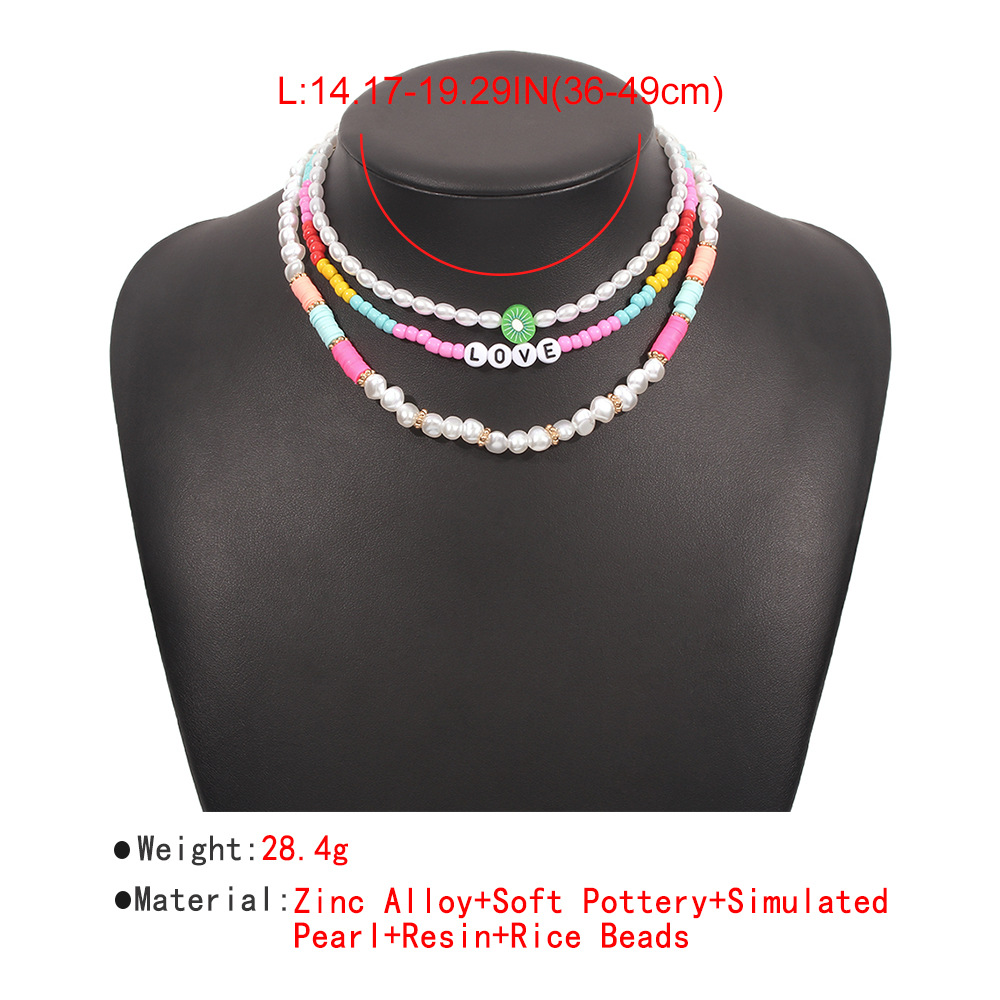 N9613 European and American MultiLayer Color Bead Necklace Geometric Pearl Temperament Necklace Fashion Personality and Creativity Necklace Womenpicture4