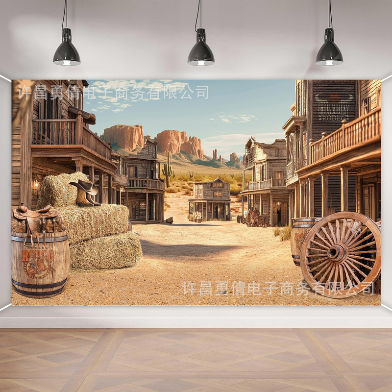 Foreign Trade Amazon New Western Cowboy Country Theme Background Decoration Birthday Party Photo Banner Hanging Cloth