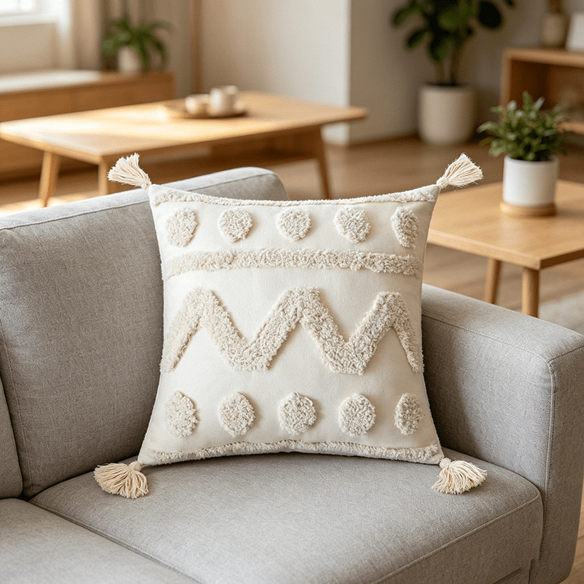 Cream lienzo bordado funda de almohada estilo nórdico ligero lujo cojín de sofá geométrico decoración de hoteles residencial funda de almohada