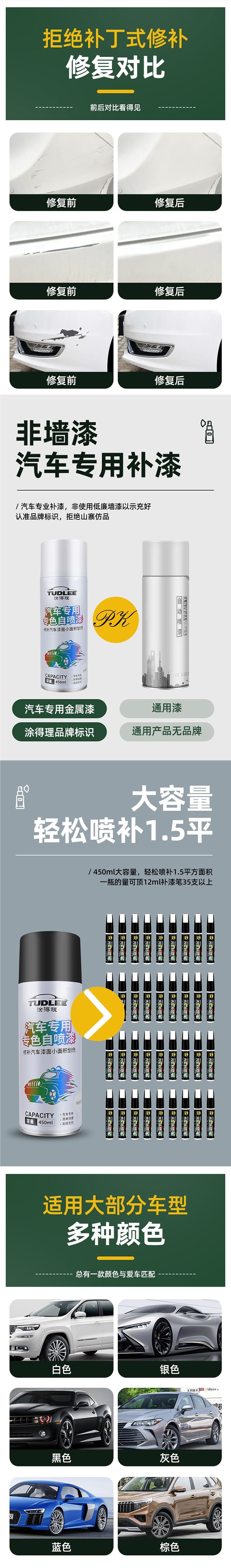Car touch-up paint pen for repairing scratches, pearl white, rust-proof, available in black, silver, and gray