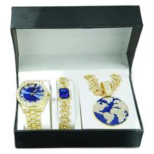 石英表高级感高端潮流手表男时尚地球吊坠项链手链男款百搭腕首饰