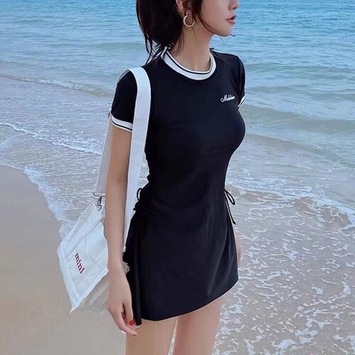 Women's Swimwear Slimming Bodysuit for Summer, Hides Fat, Conservative, Pure Campus Student, Casual, Swimming Class, Korean Hot Spring