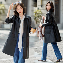 海宁真皮皮衣女中长款2025年秋装新款时尚绵羊皮风衣系带修身外套