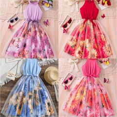Girl's party costume dress ins女童连衣裙夏季新款无袖长裙外贸
