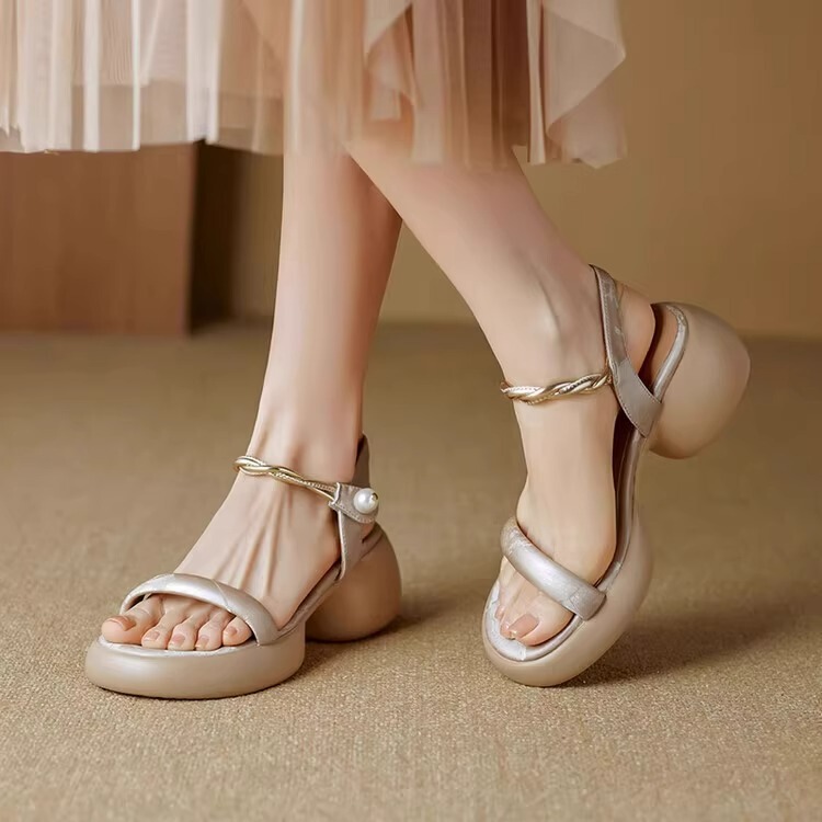 In Stock! Small Thick-Soled Thick-Heeled Sandals for Women 2025 Summer New Style One-Line Open-Toe High-Heeled Roman Shoes