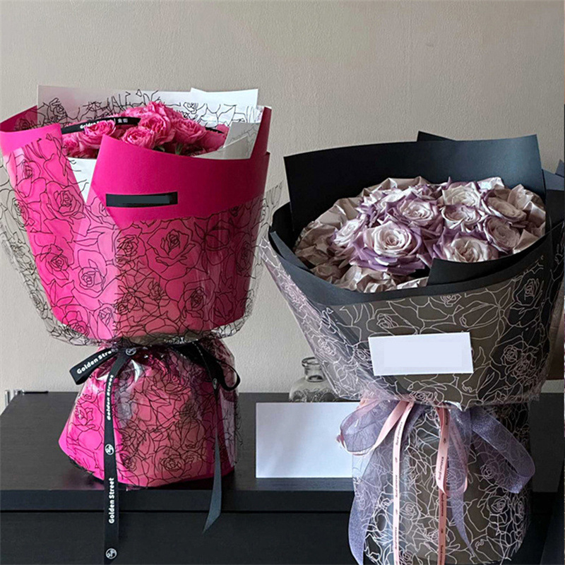 Fiesta de flores al por mayor día de San Valentín ramo de flores papel de embalaje rosa transparente papel de embalaje florista papel de embalaje floral