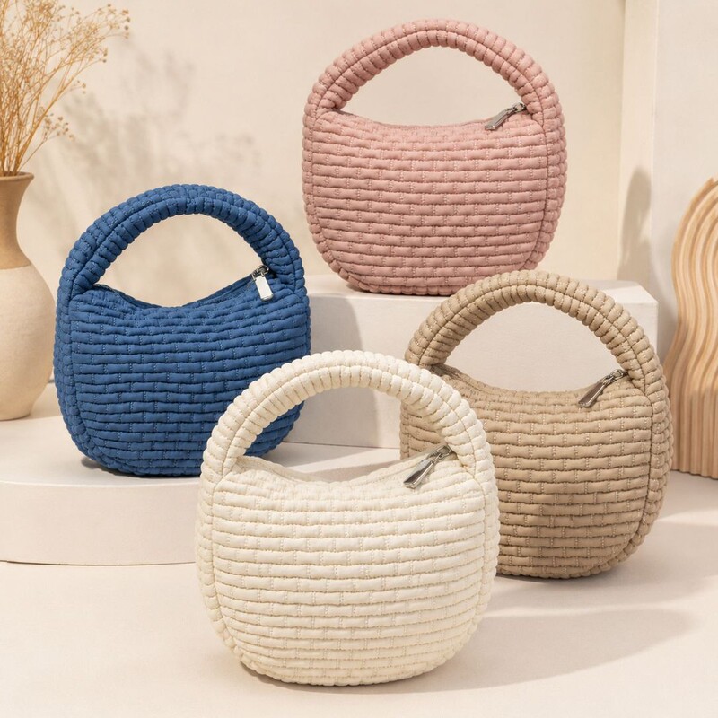 Simple solid color handbag, new casual versatile tote bag, fashionable versatile quilted cotton bag, mini handbag Simple solid color handbag, new casual versatile tote bag, fashionable versatile quilted cotton bag, mini handbag