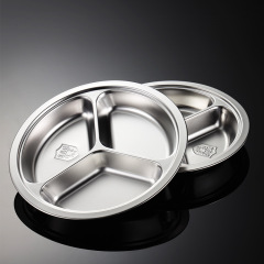 Eern Round 304 Stainless Steel School Lunch Plate for Children, Student Trays with Three Divided Sections, Canteen Serving Dish