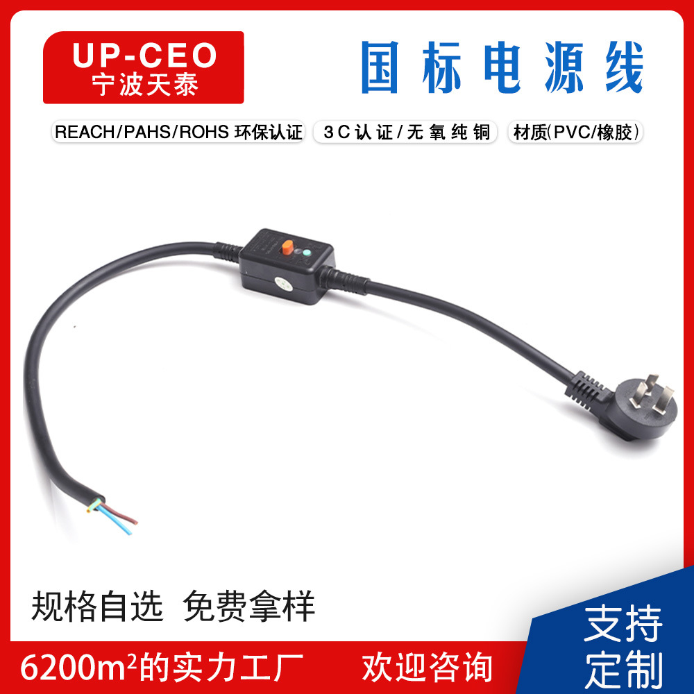 供应10A电热水器插头电源线 国标带漏保的电源线 漏电保护电源线
