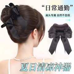 女性用ボールヘッドウィッグクリップ、ナチュラルシミュレーションリボン、ヘアゴム、ふわふわ増毛ウィッグ、ヘアバッグ
