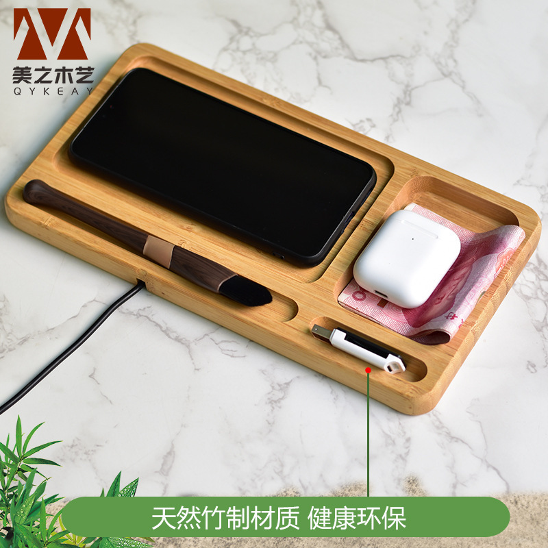 15W Fast Charging NeW Bamboo Tray Wireless Charging 10W Bamboo Storage Box Wireless Charger Wooden Charging Board