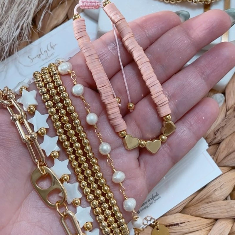 Daily Occasion Copper Material Solid Color Pattern 1 Piece Fashion Solid Color Metal Beaded Knitting Plating Gold Plated Women's Bracelets