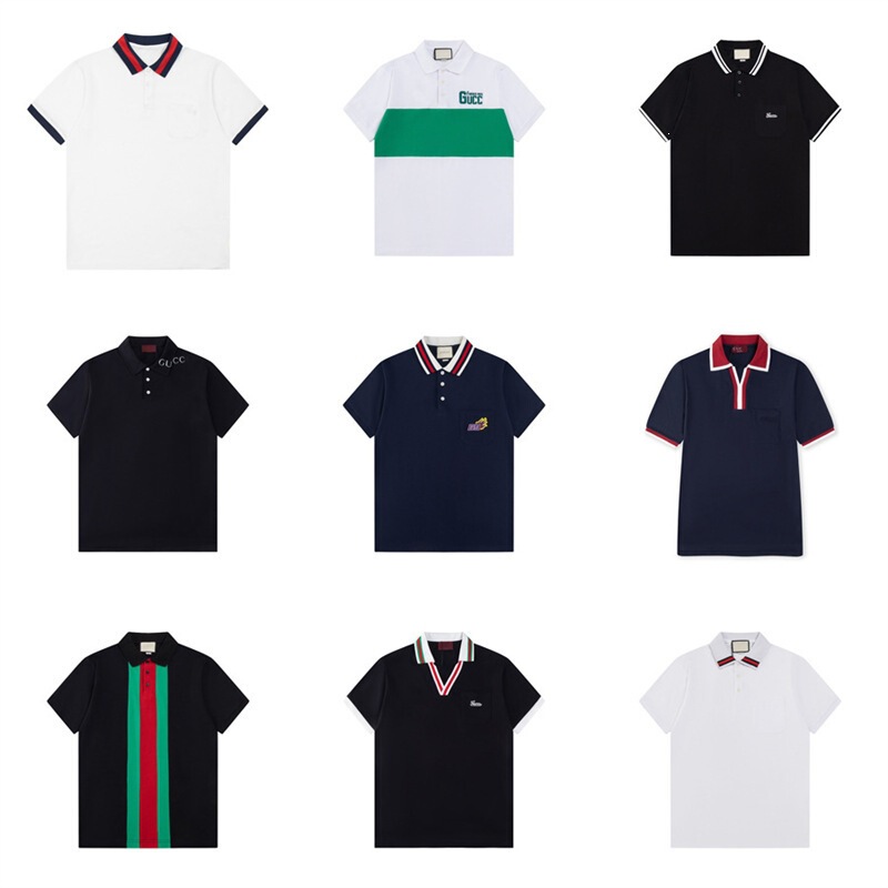Cross-Border·Authentic Version·G Brand Three-Color Ribbon Pocket Embroidery Small Logo Short-Sleeve Polo Shirt Loose Fit Unisex T-Shirt