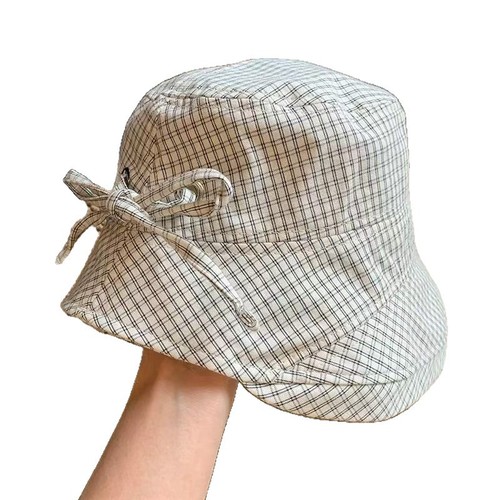 Japanese Retro Gingham Fisherman Hat for Women - Summer Thin Model Breathable Sun Hat for Face Slimming and Versatile Sun Hat