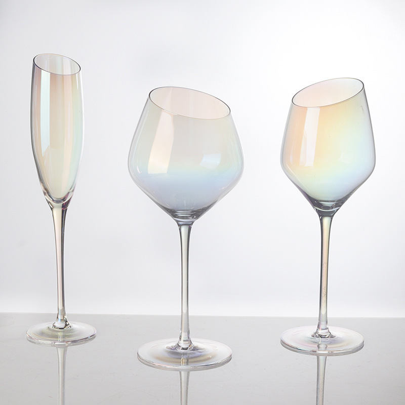 Vidrio de cristal doméstico borgoña con tazas de vino inclinadas, tazas comerciales de champán de lujo ligero, tazas de alto valor