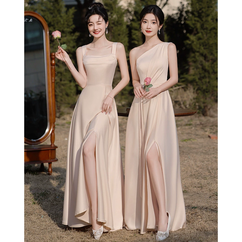 Платье для подружки невесты 2025, новое летнее платье цвета шампань, вечернее платье для сестер, длинная юбка, женское высококачественное нишевое платье, можно носить повседневно