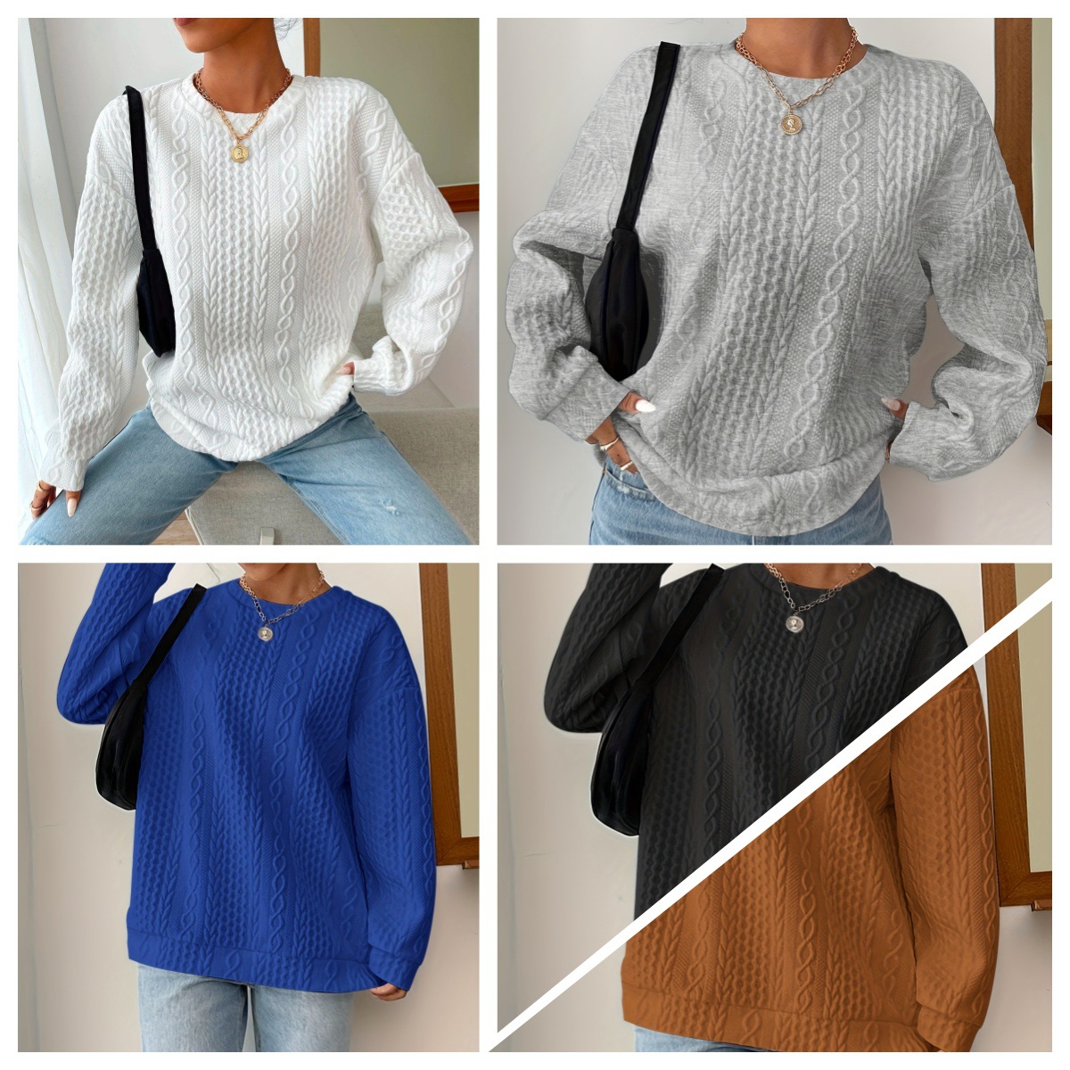 [Hot sale] 2023 cross-border European and American women's pullover sweater four-in-one quilted casual sweater