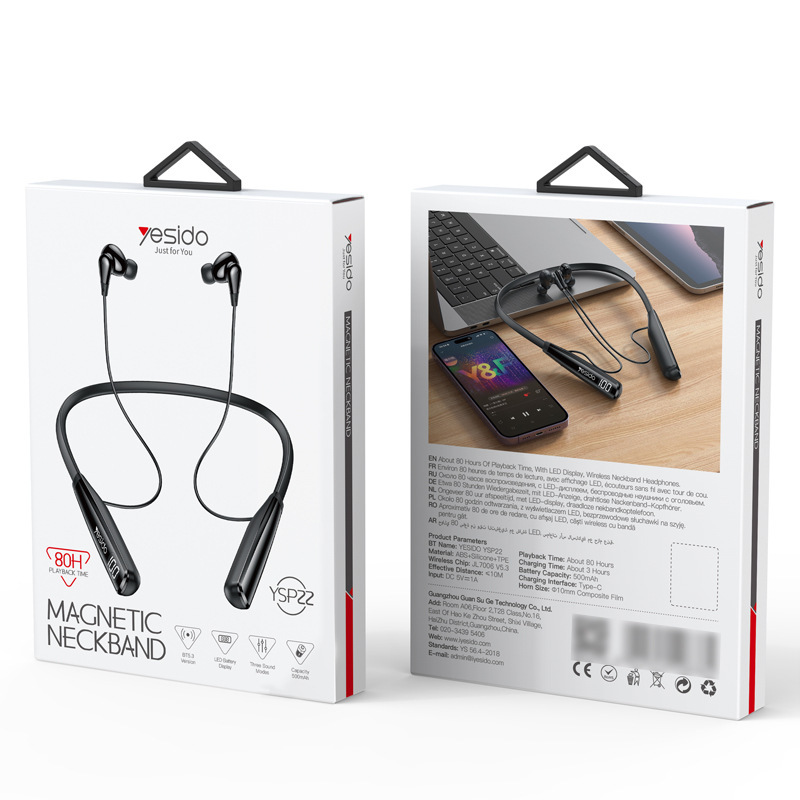 yesido Bluetooth ヘッドセット 首掛け磁気エンクロージャー ノイズリダクション クロスボーダー デジタル ディスプレイ 長いバッテリー寿命 スポーツ Bluetooth ヘッドセット|undefined