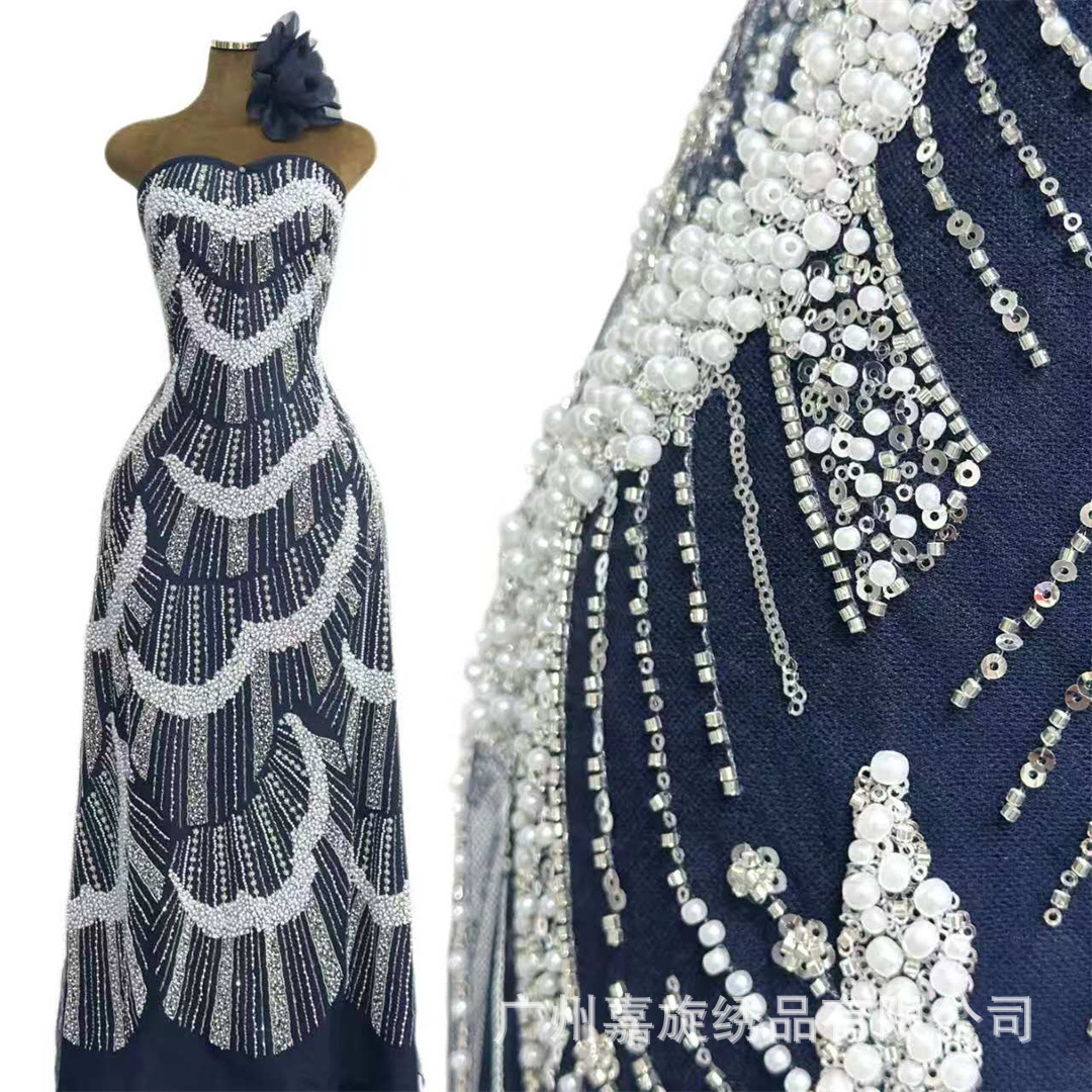 Fabricación pesada francesa tamaño de bolsas de ficha flor sequinado vestido de boda vestido de mujer cheongsam de moda encaje bordado brace