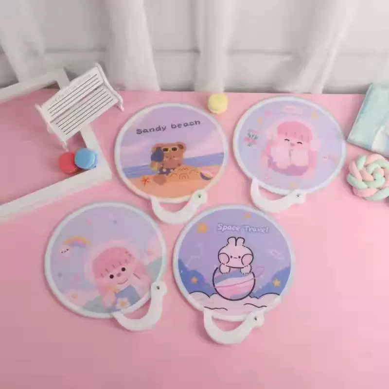 卡通可爱折叠带柄团扇 迷你随身便携小扇子女心节日礼品布面折扇