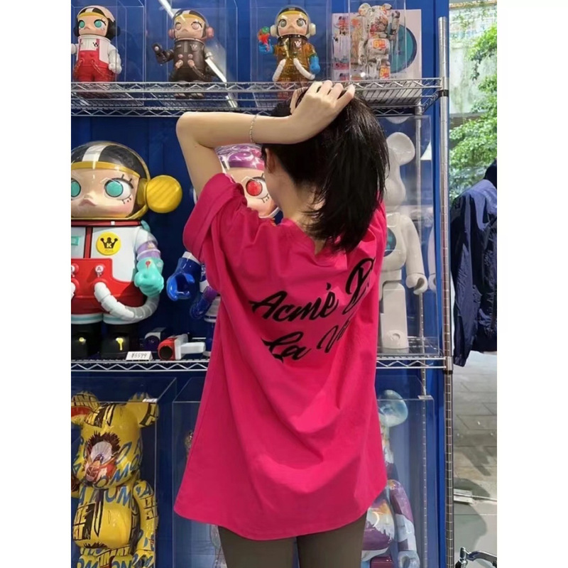 Korean Channel! Quality Ad*V Flocked Letter Pure Cotton Short-Sleeved T-Shirt for Women, Popular Rose Red, Same Style as Yoon Jung-Han Korean Channel! Quality Ad*V Flocked Letter Pure Cotton Short-Sleeved T-Shirt for Women, Popular Rose Red, Same Style as Yoon Jung-Han
