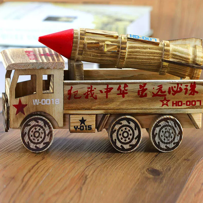 木制防空导弹车火箭车仿真模型车玩具装饰摆件工艺品工厂批发