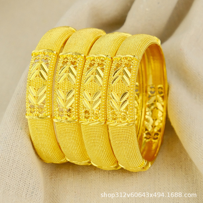 Hot Sale Alloy Gold Plated Bracelet Dubai Bride India Light Luxury Women Wedding Sand Gold Bracelet Jewelry Wholesale