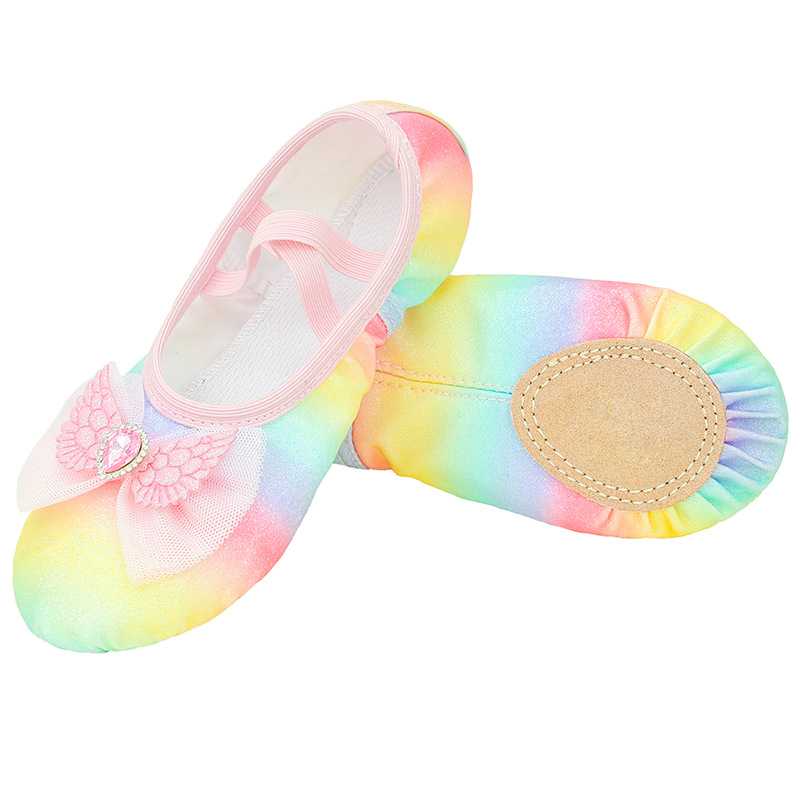 Niña ballet garra de gato zapatos de baile para niños pequeños fondo suave arco iris antideslizante y resistente al desgaste zapatos de baile para niños rendimiento para niños