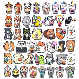 Milk tea series PVC soft rubber hole shoes decorative buckle cross-border DIY cute cartoon animal shoes flower shoe buckle accessories