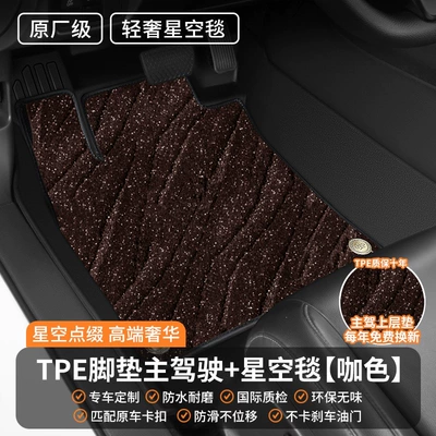Universal Foot Pad: coverage, single piece, for the passenger - drivers-side-double-layer-luxury-model-original-factory-grade-tpe-floor-mat-starry-sky-carpet-coffee-color