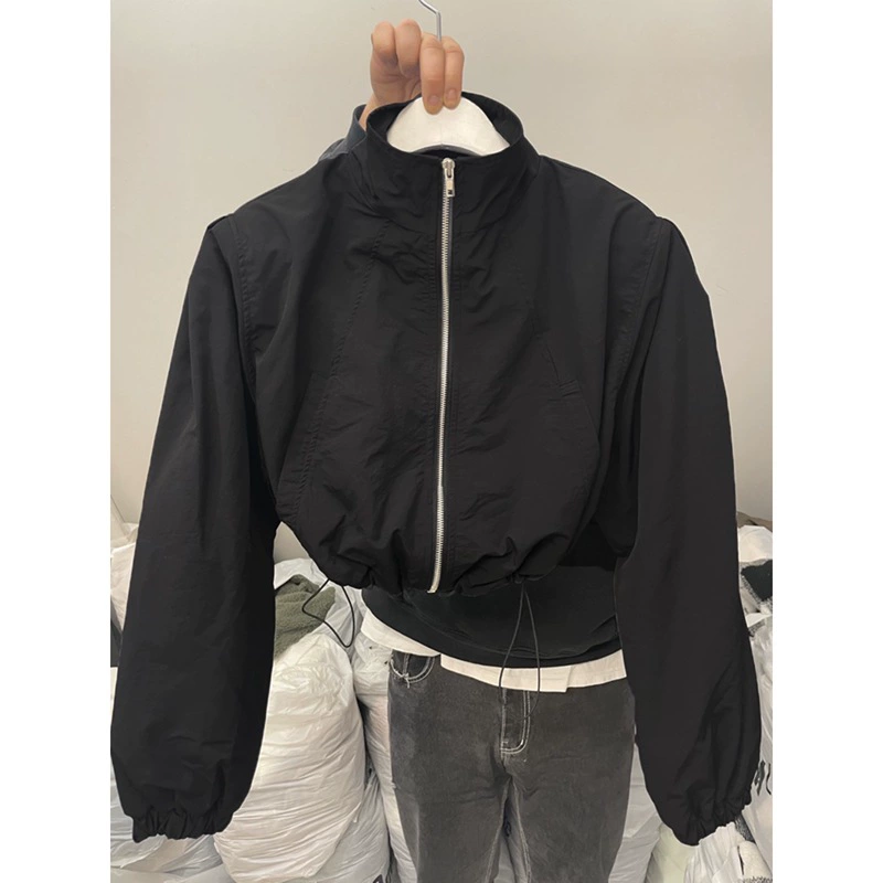 Lightweight sun‑protection zip jacket, short cropped cut, drawstring hem, S–XL