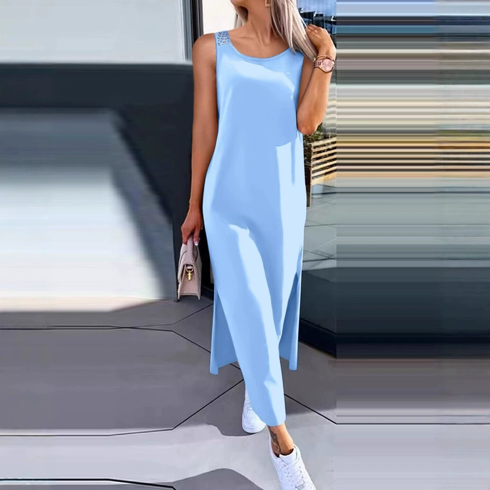 2025 Amazon AliExpress новый летний простой простой цвет кружева без рукавов на задней части женской одежды