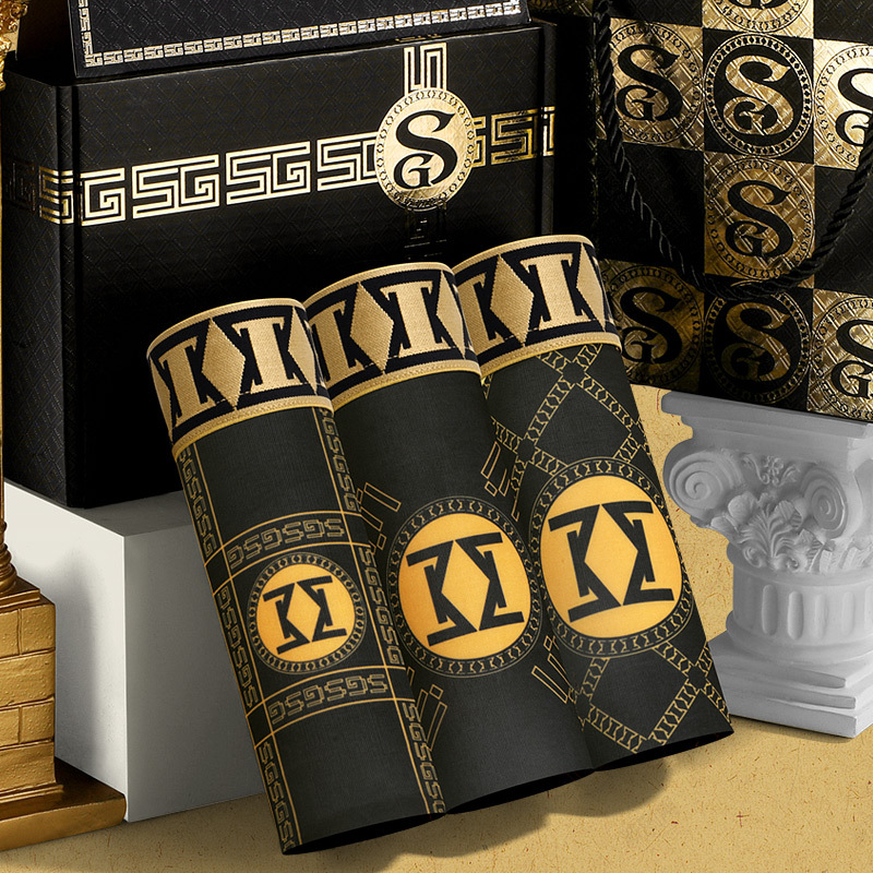 Men's 2024 Trendy Printed Flat-Pant Style Magnetic Antibacterial Mid-Waist Four-Panel Breathable Underwear for Boys, Wholesale