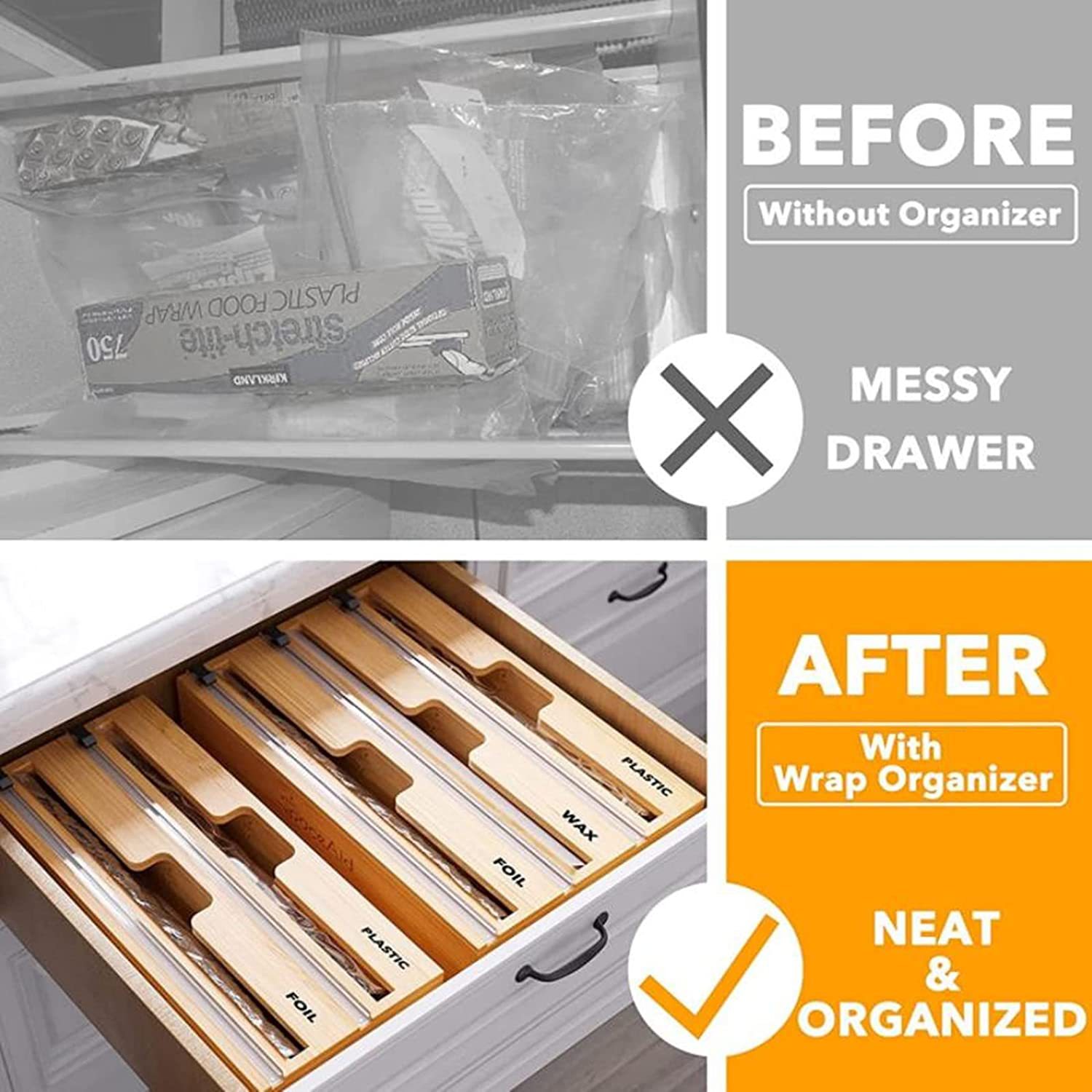 Cortador de envoltura de plástico de bambú cocina pared-montado caja de almacenamiento compartimiento cortador de madera de papel de estaño caja de madera