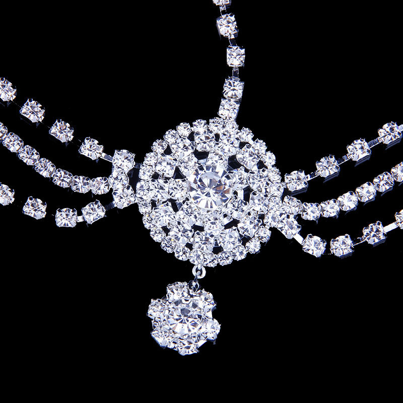 multi layer flower shaped rhinestone headdress ladies wedding forehead pendant head chain bride new accessories female chain_voghion.com