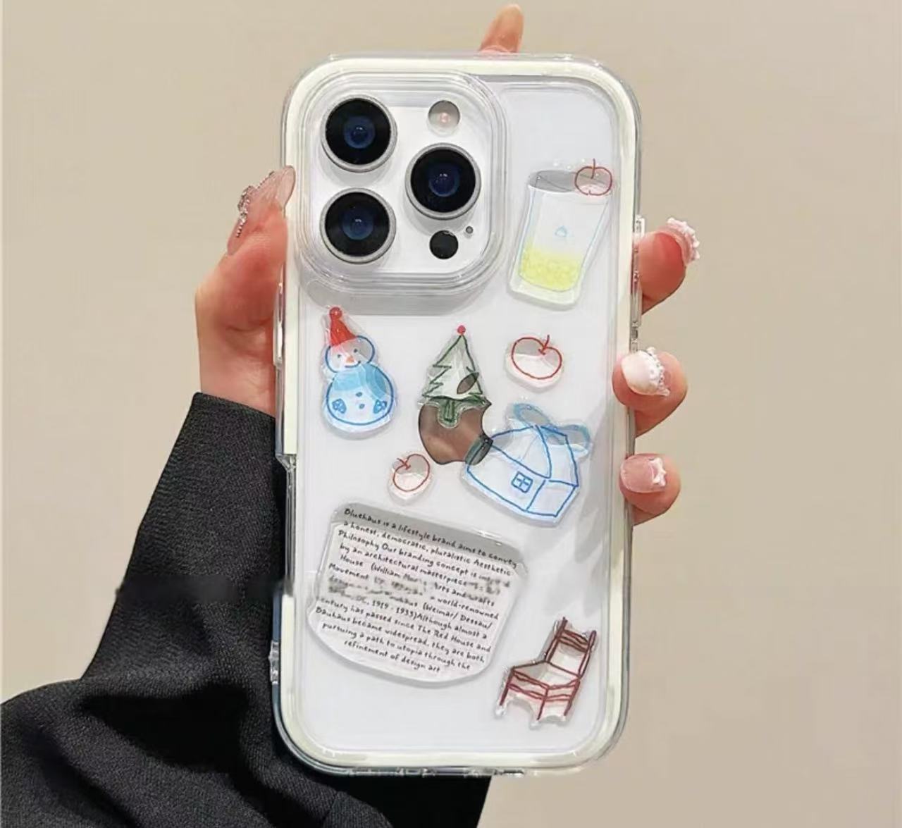 Pegatina de muñeco de nieve DIY transparente simple para iphone15 3 en 1 16ProMax funda para teléfono móvil Apple 14/13