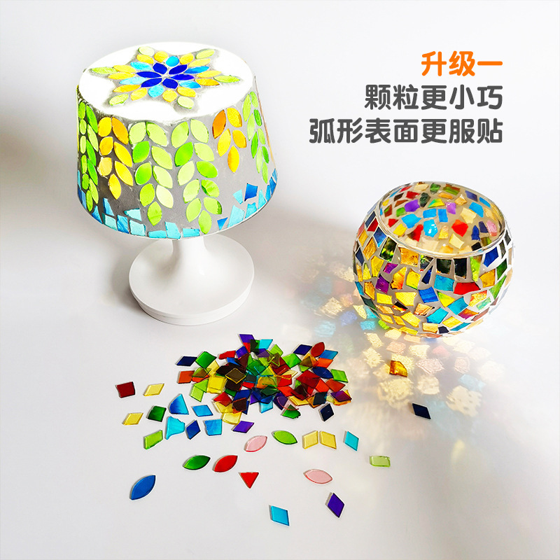 Diamond-Shaped Mosaic, Triangular Handmade DIY Table Lamp and Candle Holder Materials, Turkish Lamp, Mica Colored Glass, High Transparency
