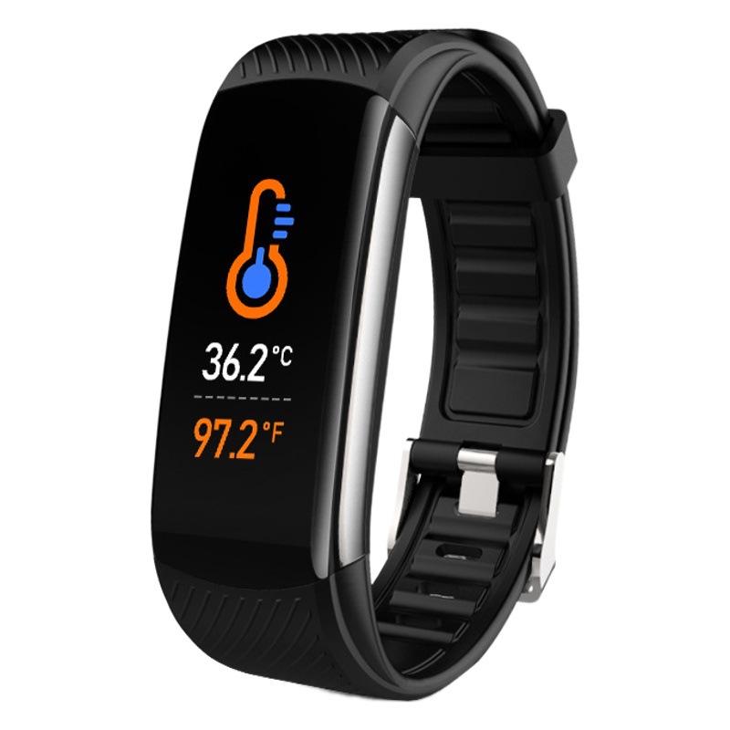 Huaqiang Norte negro tecnología c6t pulsera inteligente presión arterial monitoreo de la salud temperatura corporal reloj despertador recordatorio pulsera electrónica al por mayor