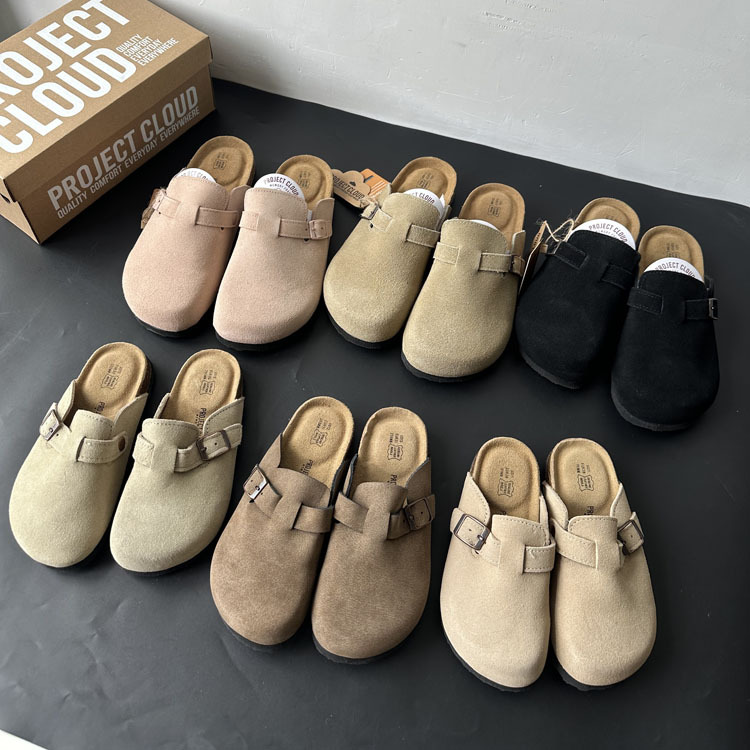 2026 Spring and Autumn New Fashion Versatile Slip-On Closed-Toe Cowhide Children's Cork Slippers Wholesale