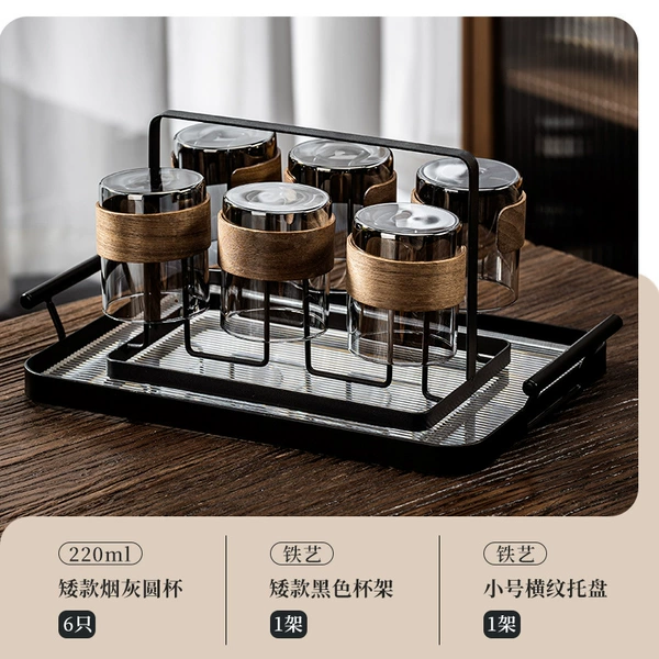 220ML ash wood ring cup x6 + cup holder + small horizontal grain tray ☆