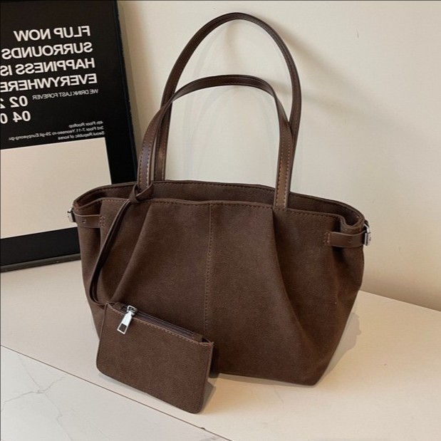 Cross-Border Korean Style Niche Large Capacity Tote Bag For Women 2026 New Season Suede Casual Commuter Handbag Shoulder Bag - Thumbnail 2
