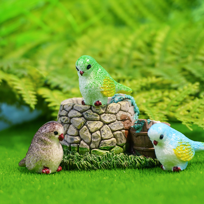Adornos de pájaros de dibujos animados lindos, micropaisaje de musgo, accesorios carnosos, jardinería, plantas, animales, artesanías, adornos