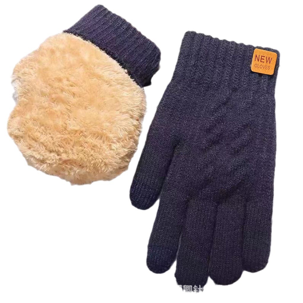 Guantes de punto de doble capa engrosados de terciopelo de invierno para hombre