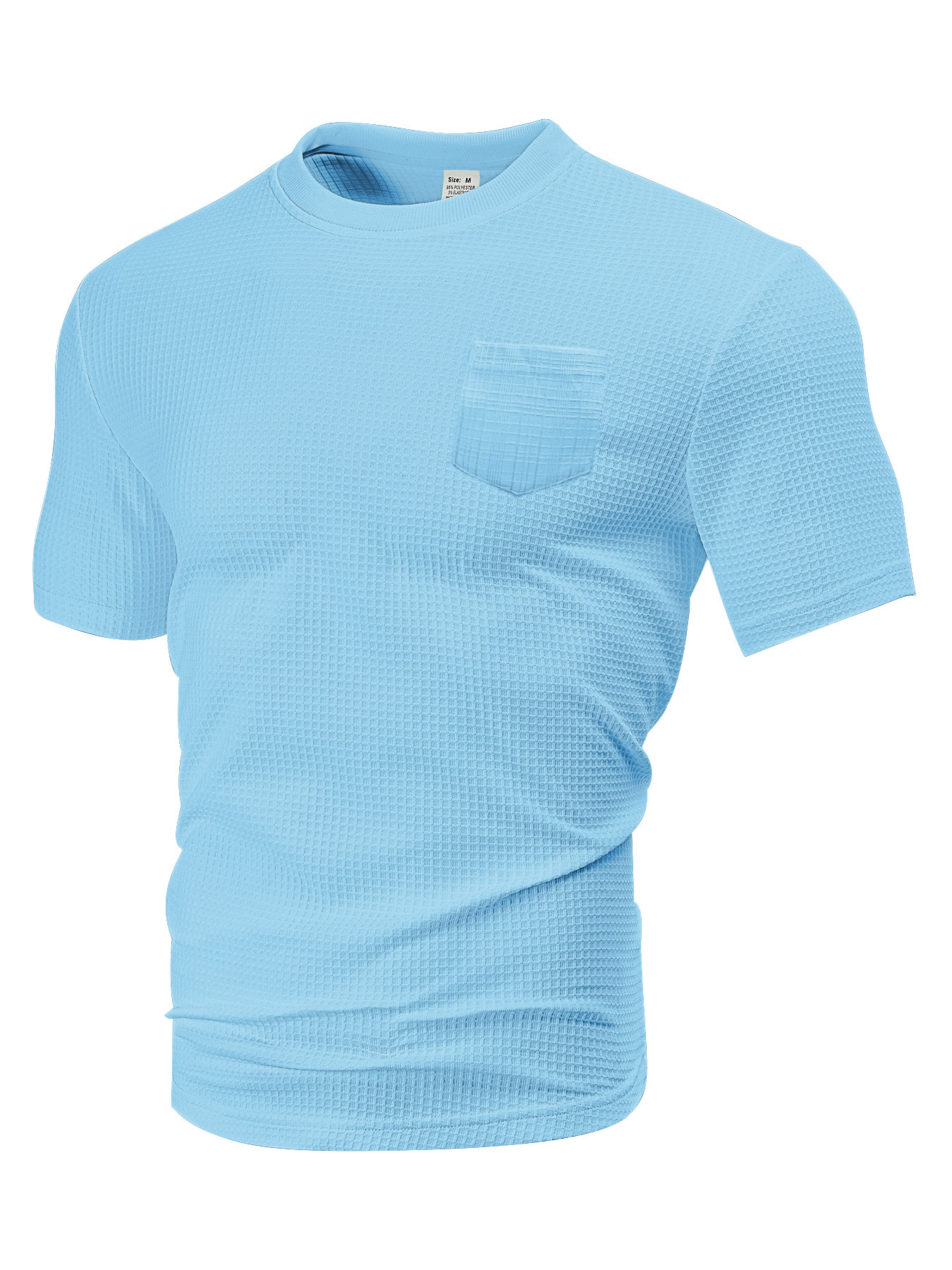 Ropa de hombre transfronteriza Europa y América de verano relajado con bolsillo transpirable de manga corta gran Waffle cuello redondo camiseta de hombre hombre