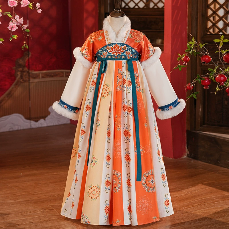 Ханфу для девочек, зима 2025, новый стиль, костюм в стиле древних фей, зимнее платье-костюм Тан для маленьких девочек.